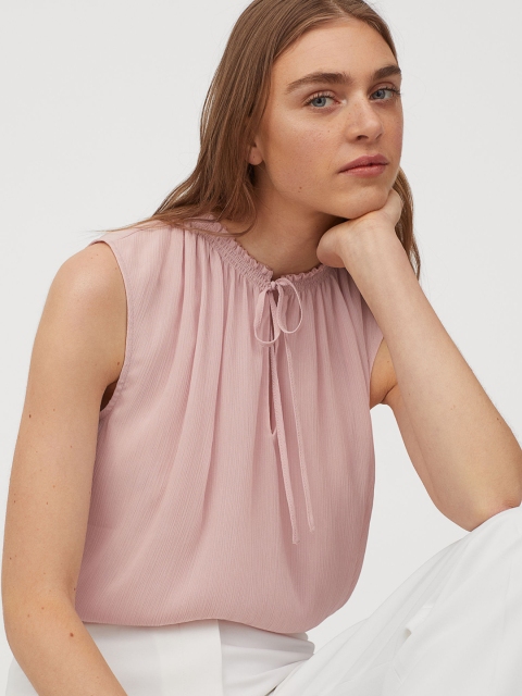 

H&M Women Pink Smocking-detail blouse