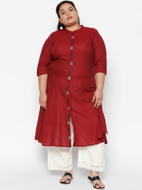 

RANGMANCH PLUS by Pantaloons Women Maroon Solid A-Line Kurta with Printed Detail
