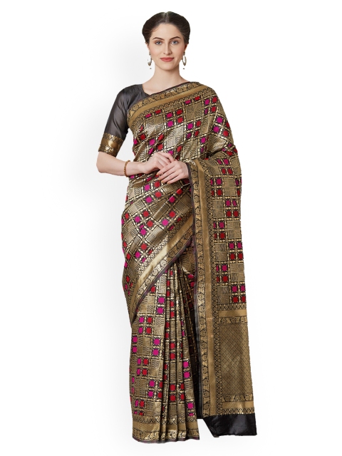 

SHAVYA Black & Gold-Coloured Pure Silk Woven Design Banarasi Saree