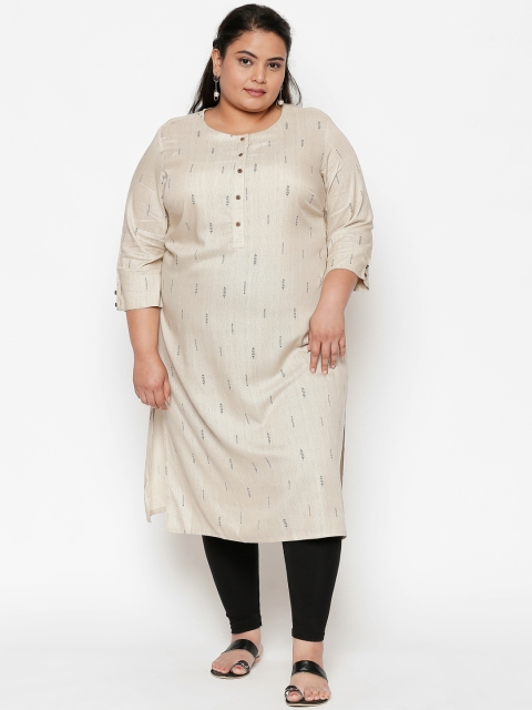 

RANGMANCH PLUS by Pantaloons Women Beige & Black Printed Straight Kurta