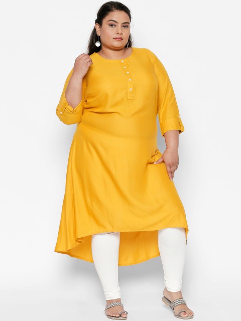 

RANGMANCH PLUS by Pantaloons Women Mustard Yellow Woven Design A-Line Kurta