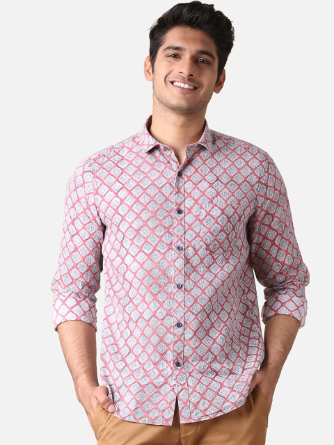

True Blue Men Red & Blue Slim Fit Printed Casual Shirt