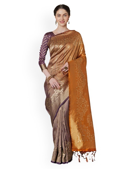 

SHAVYA Mustard Yellow Pure Silk Woven Design Banarasi Saree