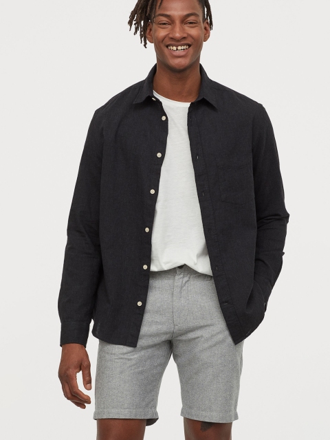 H&M Men Grey Solid Chino Shorts
