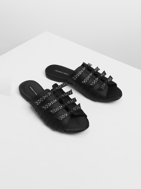 

CHARLES & KEITH Women Black Embellished PU Open Toe Flats