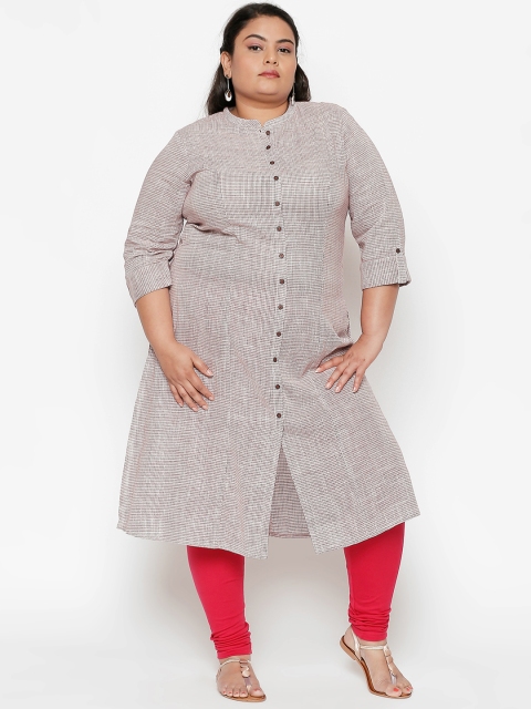 

RANGMANCH PLUS by Pantaloons Women White & Red Checked Straight Kurta