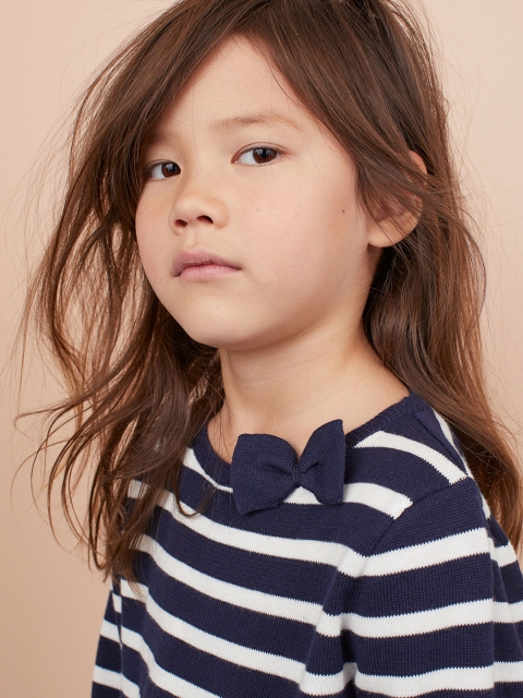 

H&M Girls Navy Blue & White Striped Fine-Knit Cotton Jumper