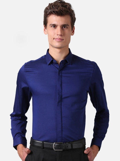 

True Blue Men Navy Blue Slim Fit Printed Party Shirt