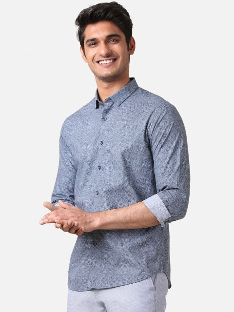 

True Blue Men Blue & Grey Slim Fit Printed Casual Shirt