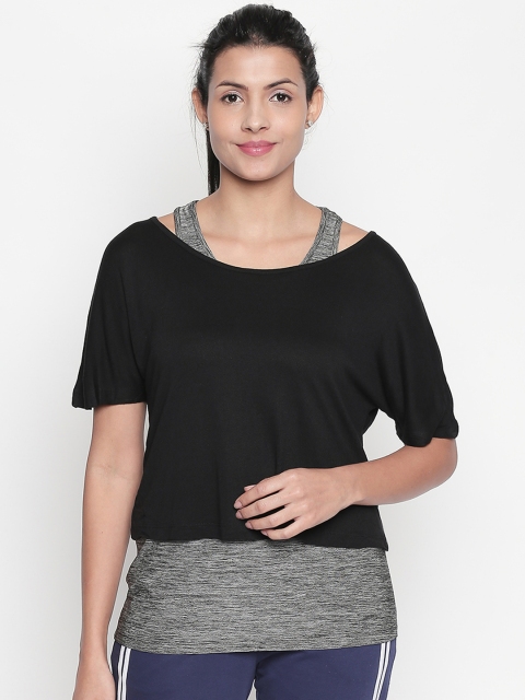 

Ajile by Pantaloons Women Black & Grey Colourblocked Round Neck Layered T-shirt