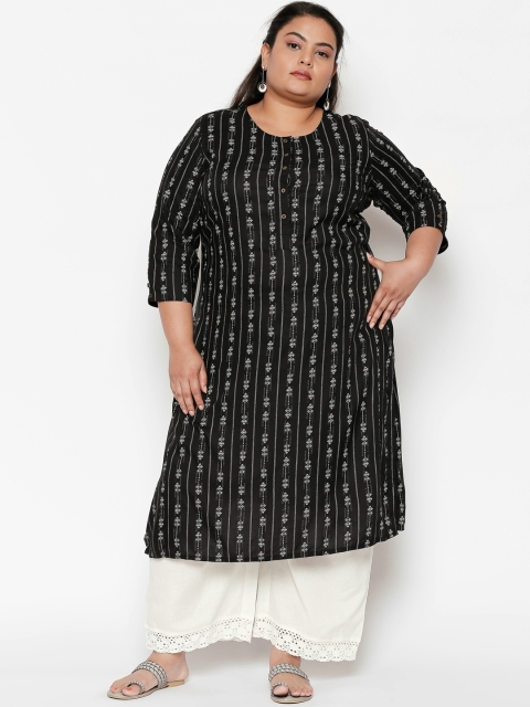 

RANGMANCH PLUS by Pantaloons Women Black & White Printed Straight Kurta