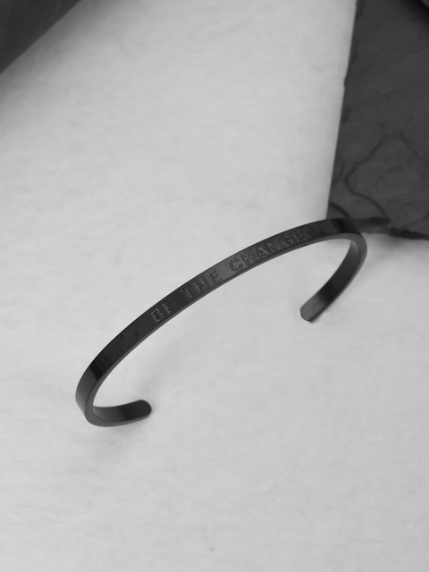 

Tistabene Men Black Alloy Silver-Plated Cuff Bracelet