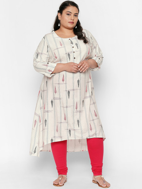 

RANGMANCH PLUS by Pantaloons Women Off-White & Black Printed A-Line Kurta