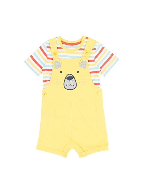 

Pantaloons Baby Boys Yellow & White Striped T-shirt with Dungarees