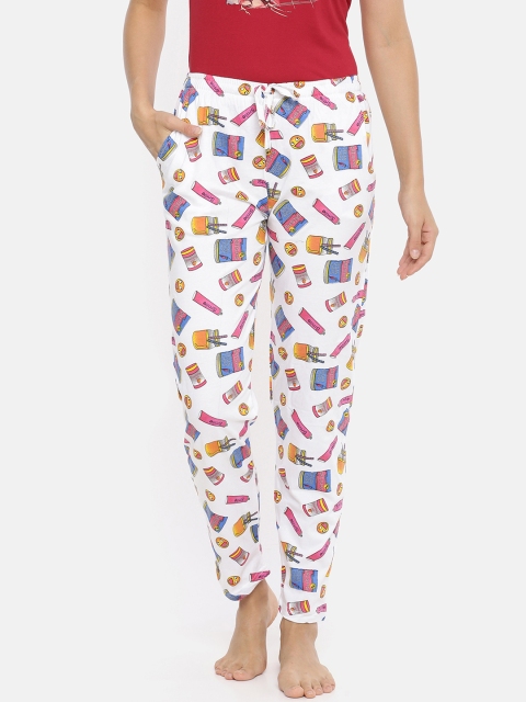 

Red Rose Women White & Blue Printed Lounge Pants