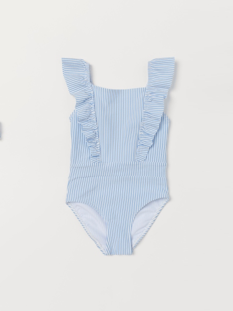 

H&M Infant Girls Blue & White Striped Flounced Swimsuit