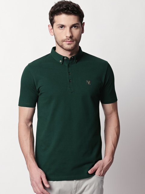

RARE RABBIT Men Green Solid Polo Collar T-shirt