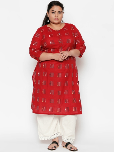 

RANGMANCH PLUS by Pantaloons Women Red Woven Design Straight Kurta