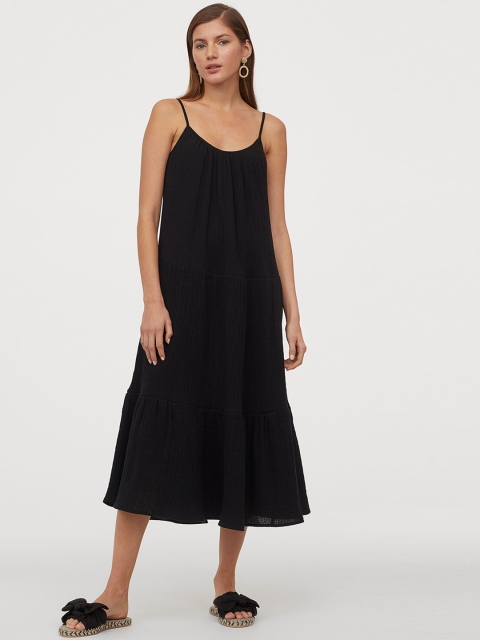 

H&M Women Black Crinkled Cotton Dress