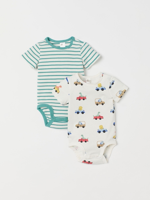 

H&M Boys 2-Pack Short-Sleeved Bodysuits, White