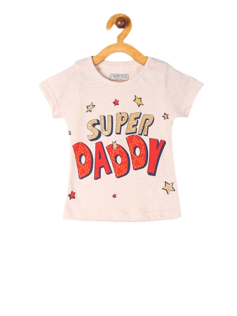 

Cherokee Girls Beige Printed Round Neck T-shirt
