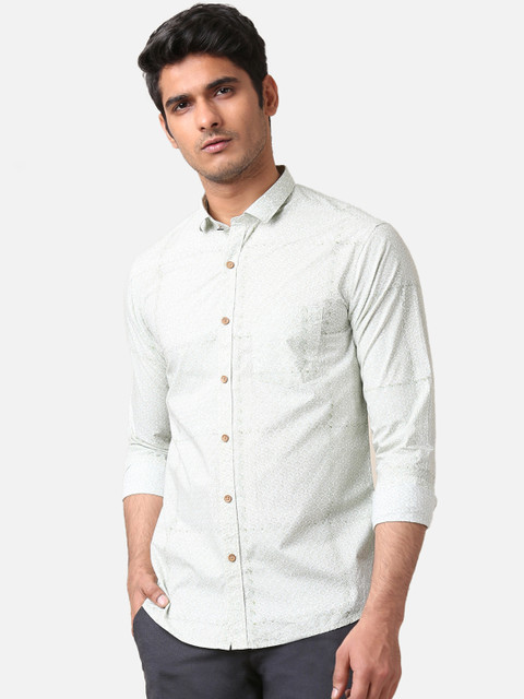 

True Blue Men White & Green Slim Fit Printed Casual Shirt