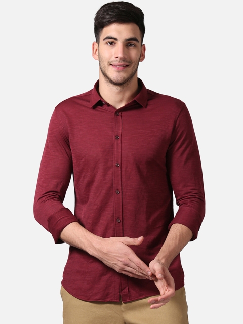 

True Blue Men Maroon Slim Fit Solid Casual Shirt