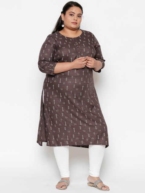 

RANGMANCH PLUS by Pantaloons Women Grey & Taupe Printed Straight Kurta