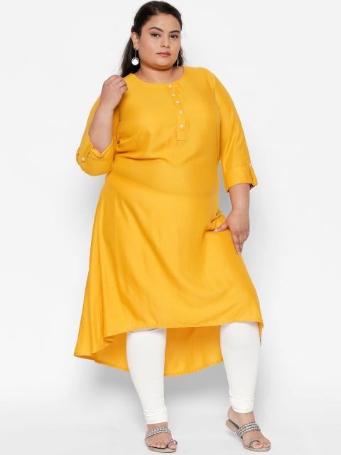 RANGMANCH PLUS by Pantaloons Women Mustard Yellow Solid A-Line Kurta
