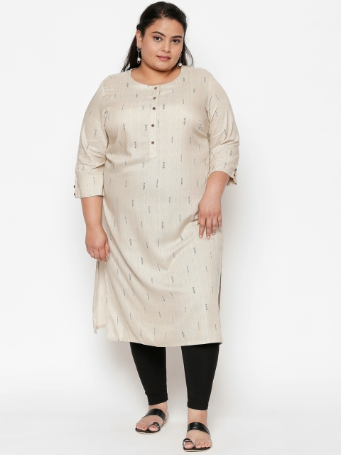 

RANGMANCH PLUS by Pantaloons Women Beige and Black Printed A-Line Kurta
