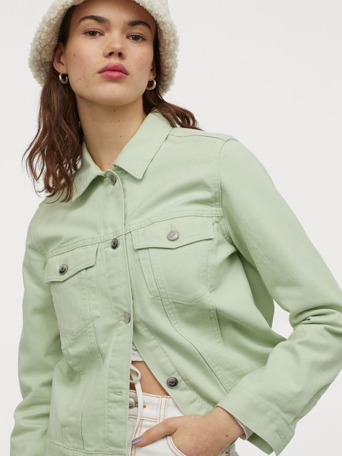 

H&M Women Green Solid Denim Jacket