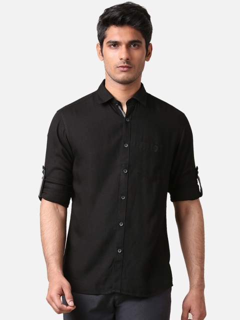 

True Blue Men Black Solid Slim Fit Shirt