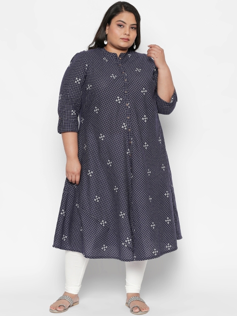 

RANGMANCH PLUS by Pantaloons Women Blue & White Checked A-Line Kurta