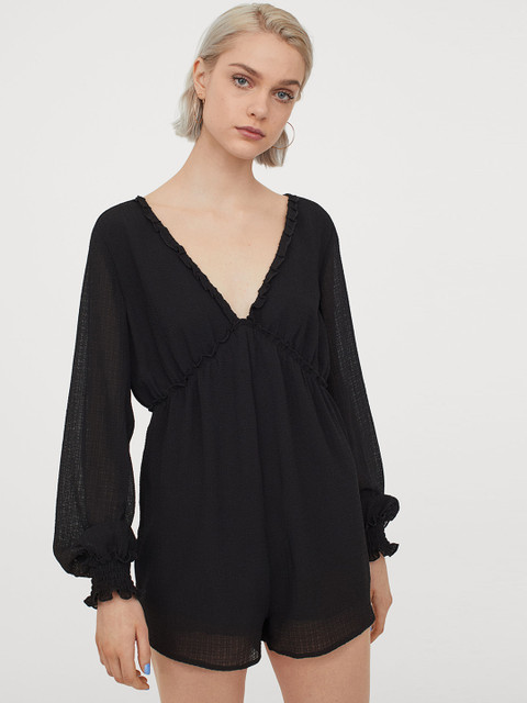 

H&M Women Black Frill-Trimmed Playsuit