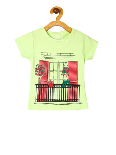 

Cherokee Girls Green & Pink Printed Round Neck T-shirt