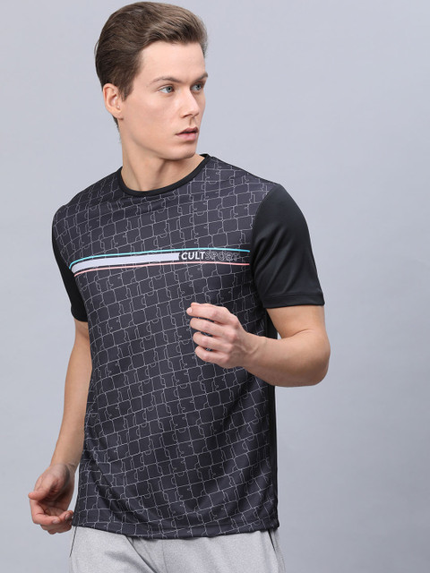 

Cultsport Men Black Printed Round Neck T-shirt