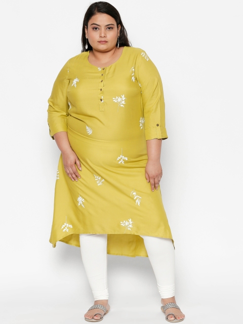

RANGMANCH PLUS by Pantaloons Women Yellow & White Printed A-Line Kurta