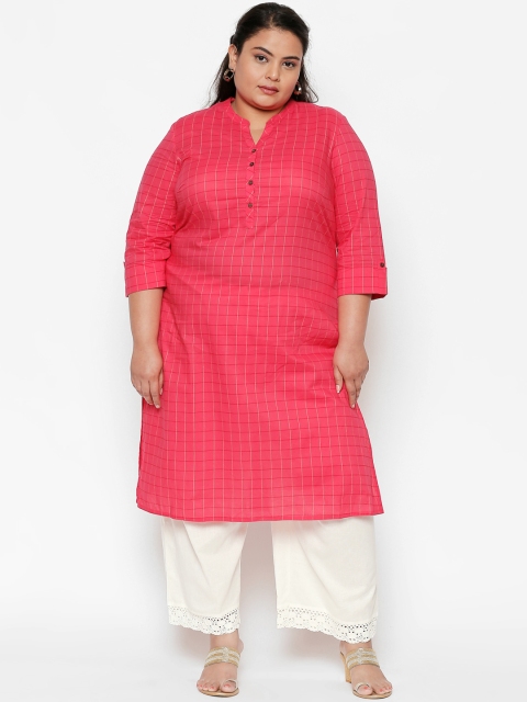 

RANGMANCH PLUS by Pantaloons Women Pink & Gold-Coloured Checked Straight Kurta