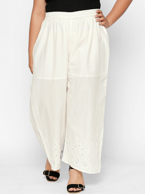 

RANGMANCH PLUS by Pantaloons Women Off-White Self Design Straight Palazzos