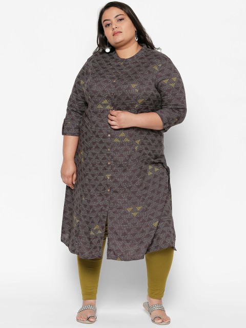 

RANGMANCH PLUS by Pantaloons Women Charcoal Black Printed A-Line Kurta