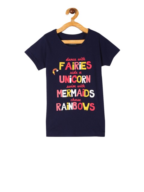 

Cherokee Girls Navy Blue Printed Round Neck T-shirt
