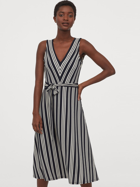 

H&M Navy Blue & White Tie-Belt Dress