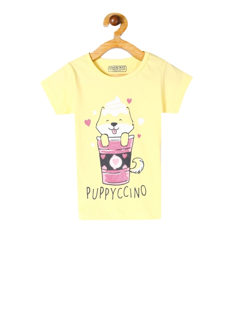 

Cherokee Girls Yellow Printed Round Neck T-shirt