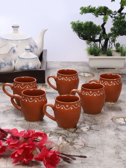 

CDI Set Of 6 Brown & White Printed Lg Matki With Handle