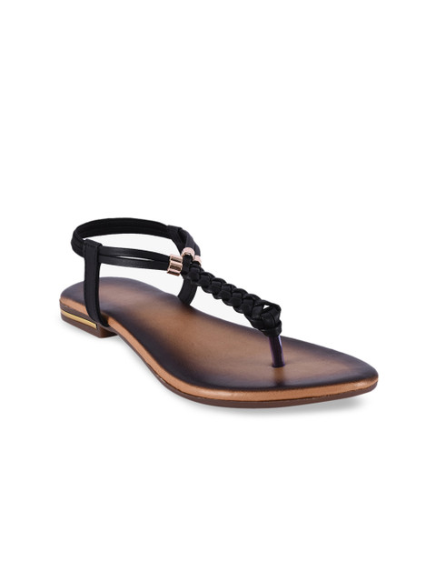 

BuckleUp Women Black Woven Design T-Strap Flats