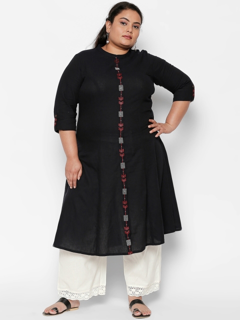 

RANGMANCH PLUS by Pantaloons Women Black Solid A-Line Kurta