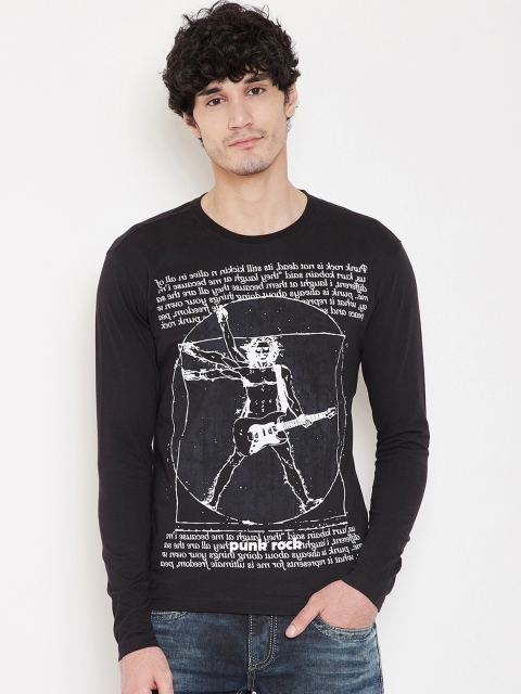 

PUNK Men Black Printed Round Neck T-shirt