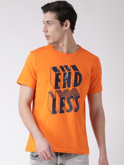 

Club York Men Orange Printed Round Neck T-shirt