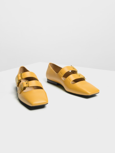 

CHARLES & KEITH Women Mustard Yellow Solid Ballerinas