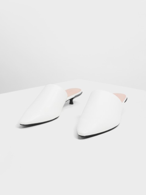 

CHARLES & KEITH Women White Solid Heeled Mules